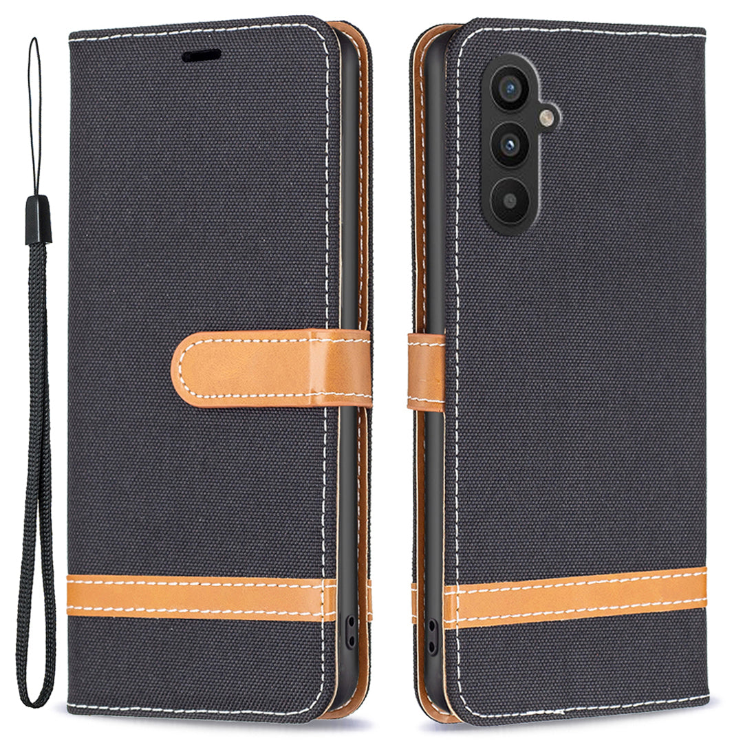 Til Samsung Galaxy A25 5G telefon læderetui jeans stof splejsning telefoncover med pungholder Til Samsung Galaxy A25 5G telefon læderetui jeans stof splejsning telefoncover med pungholder
